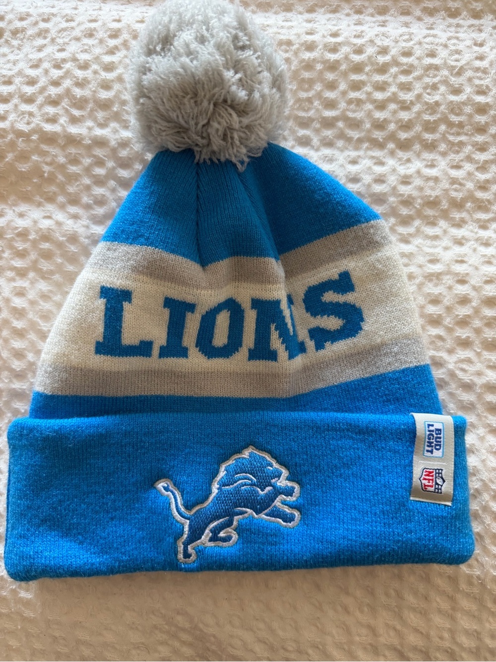 Detroit Lions Blue and Gray Pom Pom Beanie - Official NFL Knit Hat